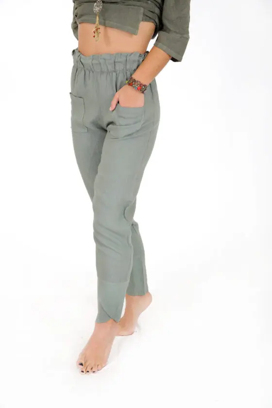 Mixed linen pant, pocket and cuff at the end