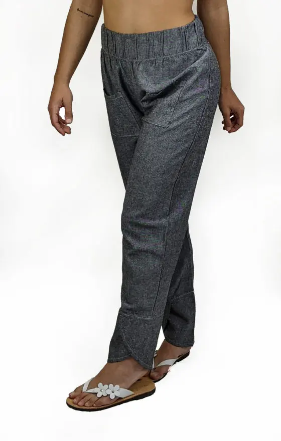 Mixed linen pant, pocket and cuff at the end